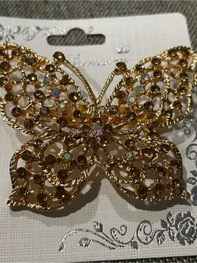 Gold Butterfly Crystal Brooch - Women Jewelry